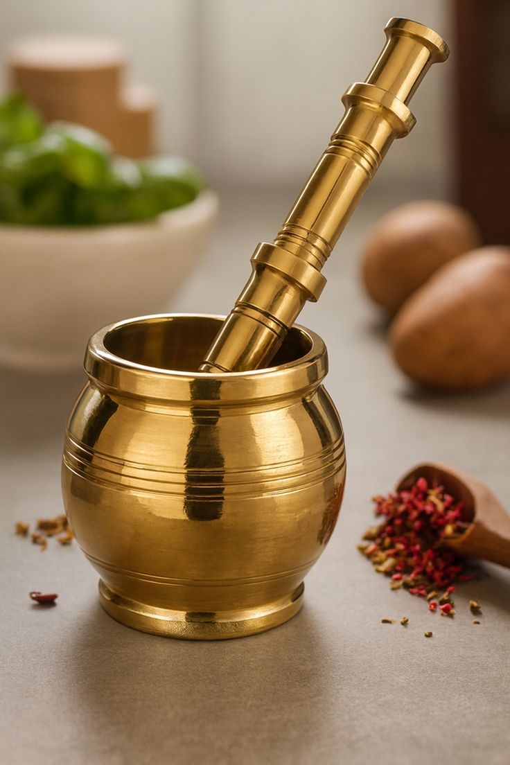 Brass Mortar and Pestle Set